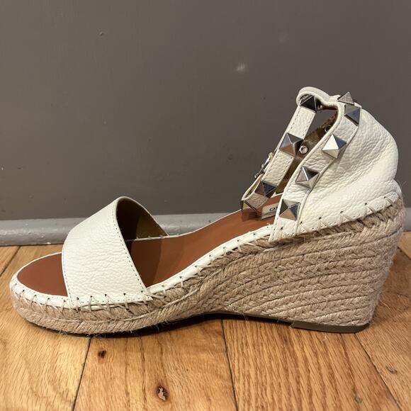 VALENTINO GARAVANI Rockstud Double Leather Wedge Espadrille Sandals Sz 39 / 9 - Picture 6 of 13